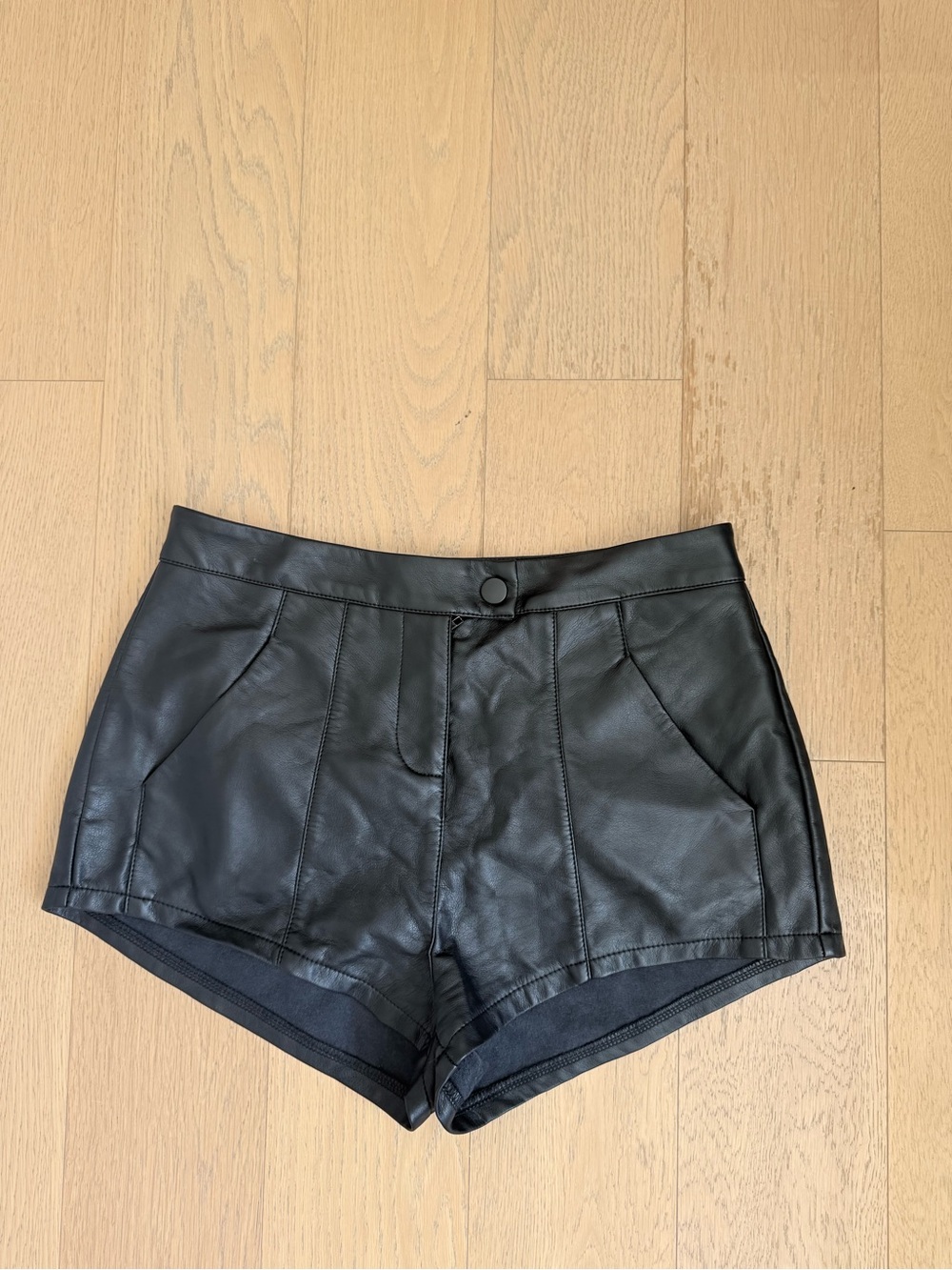 Edikted Black Faux Leather High-Waist Shorts